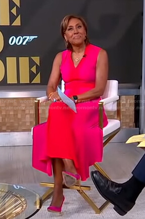Robin’s pink colorblock midi dress on Good Morning America