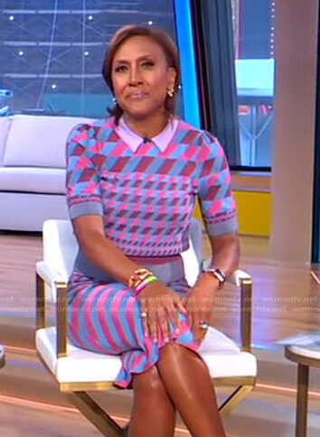 Robin's geometric polo sweater and skirt on Good Morning America