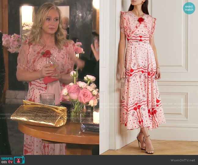 Ruffled Organza-Trimmed Printed Silk Dress by Rodarte worn by Kathy Hilton on The Real Housewives of Beverly Hills