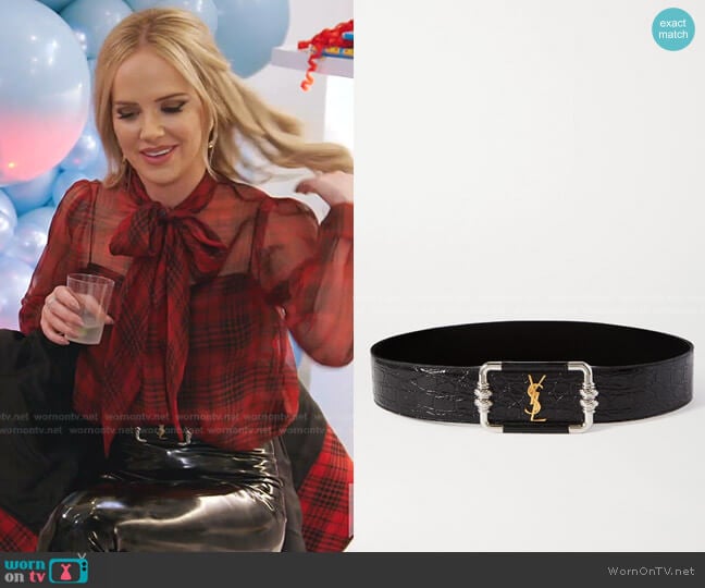 Croc-Effect Leather Belt by Saint Laurent worn by Angie Harrington on RHOSLC