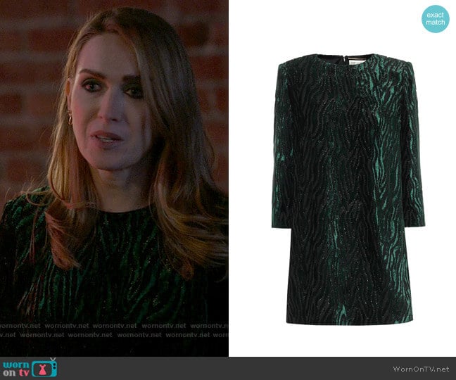 Saint Laurent Lamé velvet jacquard minidress worn by Tess Van De Berg (Jamie Clayton) on The L Word Generation Q