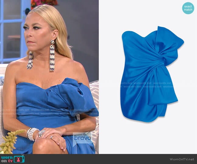 Strapless Bow Mini Dress by Saint Laurent worn by Sutton Stracke on The Real Housewives of Beverly Hills