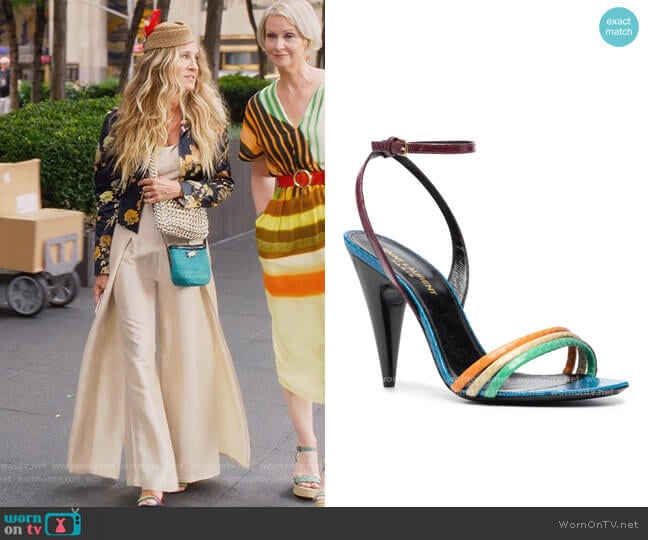 Liya 95mm Sandals by Saint Laurent worn by Carrie Bradshaw (Sarah Jessica Parker) on And Just Like That