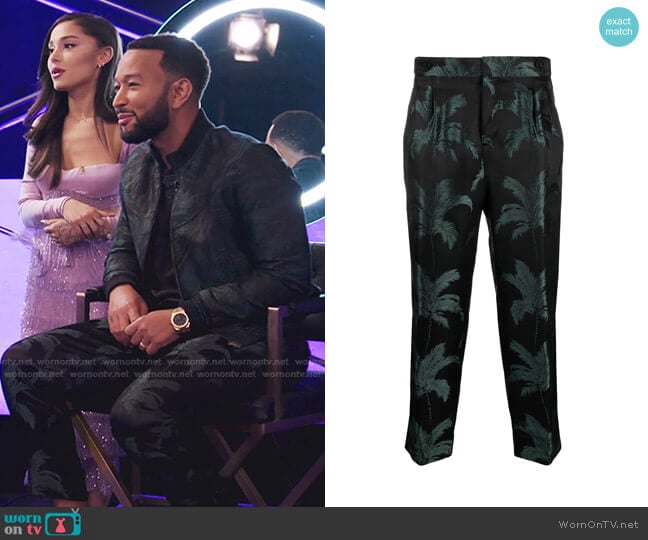 Palm Tree-Jacquard Trousers by Saint Laurent  worn by John Legend on The Voice