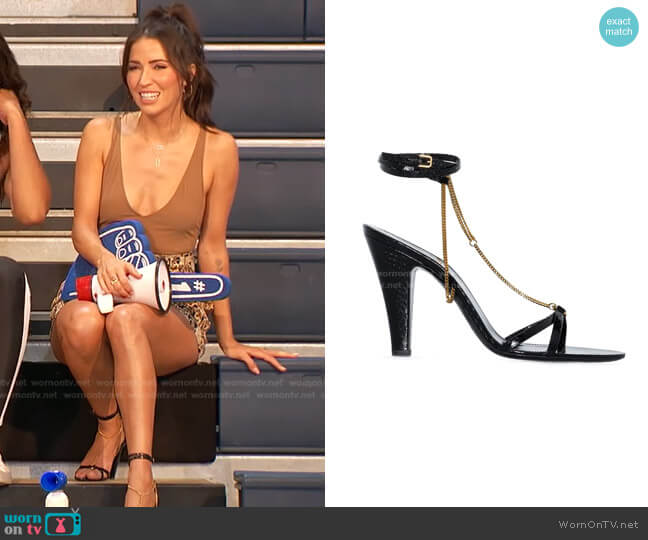 Sue Chain-Embellished Leather Sandals by Saint Laurent worn by Kaitlyn Bristowe on The Bachelorette