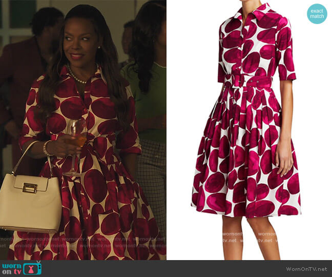 Audrey Print Pleated Shirtdress by Samantha Sung worn by Leah Franklin-Dupont (Nadine Ellis) on Our Kind of People