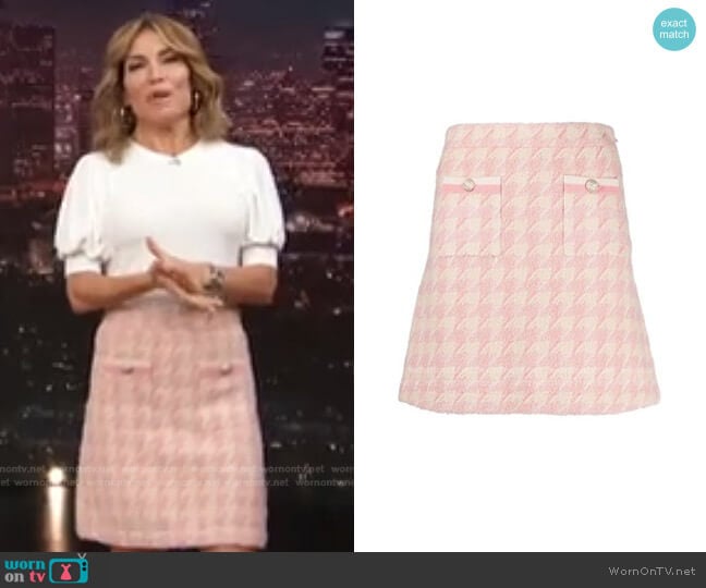 WornOnTV: Kit’s white top and pink houndstooth skirt on Access ...