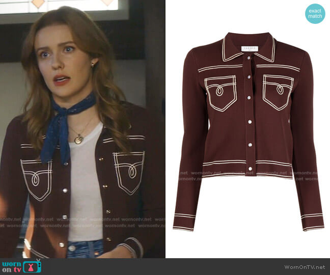 Contrast-Stitch Cardigan by Sandro worn by Nancy Drew (Kennedy McMann) on Nancy Drew