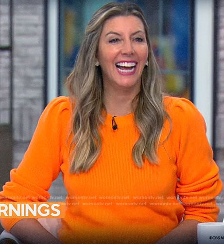 Sara Blakely’s orange sweater on CBS Mornings