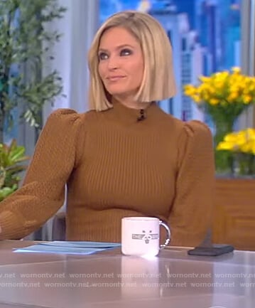 Sara’s brown puff sleeve knit dress on The View