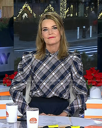 Savannah’s plaid puff sleeve top on Today