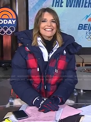 Savannah’s navy and red check puffer jacket on Today