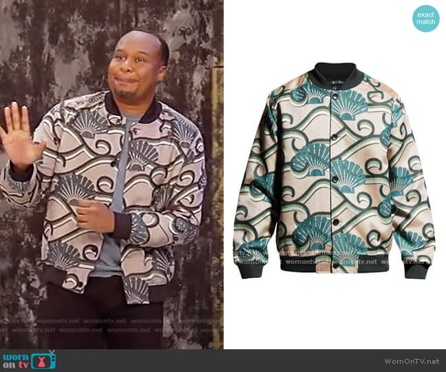 Shell Jacquard Bomber Jacket by Scotch and Soda worn by Roy Wood Jr on the Tamron Hall Show