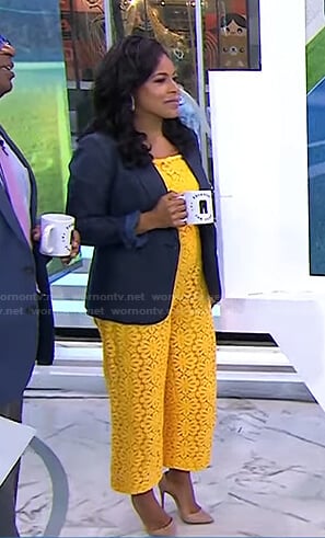 Sheinelle’s yellow floral lace jumpsuit on Today