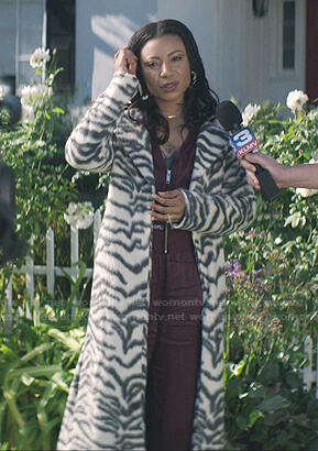 Sherry's white tiger print coat on You