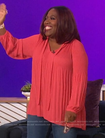 Sheryl's pink pleated tie neck blouse on The Talk