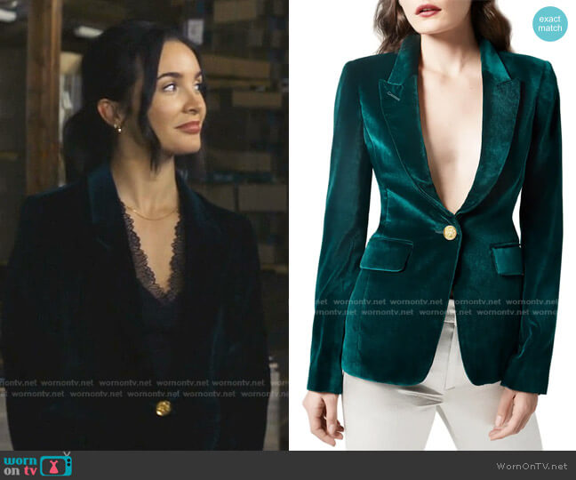 Velvet Silk Blazer by Smythe worn by Bess (Maddison Jaizani) on Nancy Drew