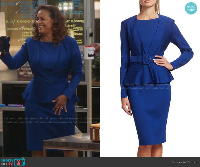 Sleeveless Milano Knit Sheath Dress and Peplum Jacket by St. John worn by Catherine Avery (Debbie Allen) on Greys Anatomy