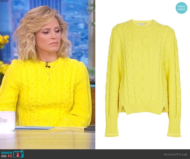 Cable-knit cotton-blend sweater by Stella McCartney worn by Sara Haines on The View