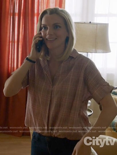 Sylvie’s pink plaid short sleeve shirt on Chicago Fire