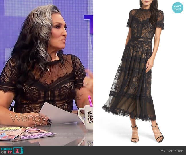 Lace Midi Dress by Tadashi Shoji worn by Michelle Visage on The Wendy Williams Show