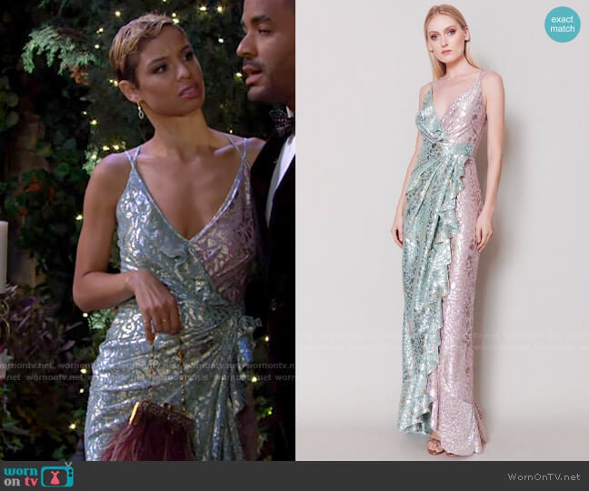 Talbot Runhof Boon Evening Dress worn by Elena Dawson (Brytni Sarpy) on The Young and the Restless