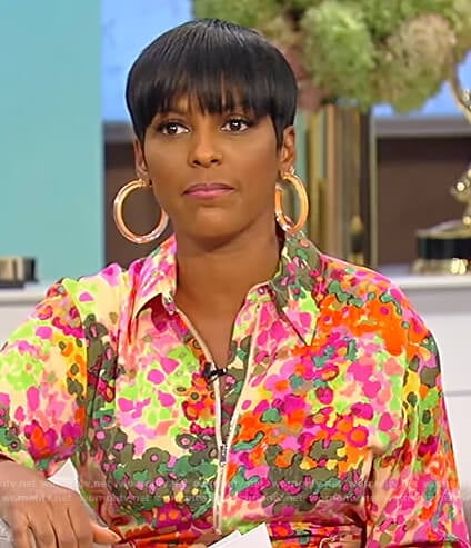 Tamron’s floral print jumpsuit on Tamron Hall Show