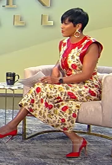 Tamron’s floral chain detail dress on Tamron Hall Show