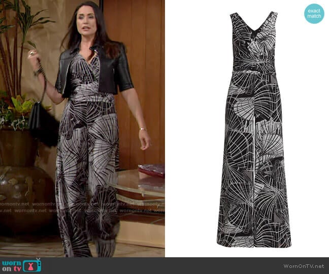 Teri Jon by Rickie Freeman Geometric Print Sleeveless Jumpsuit worn by Quinn Fuller (Rena Sofer) on The Bold and the Beautiful