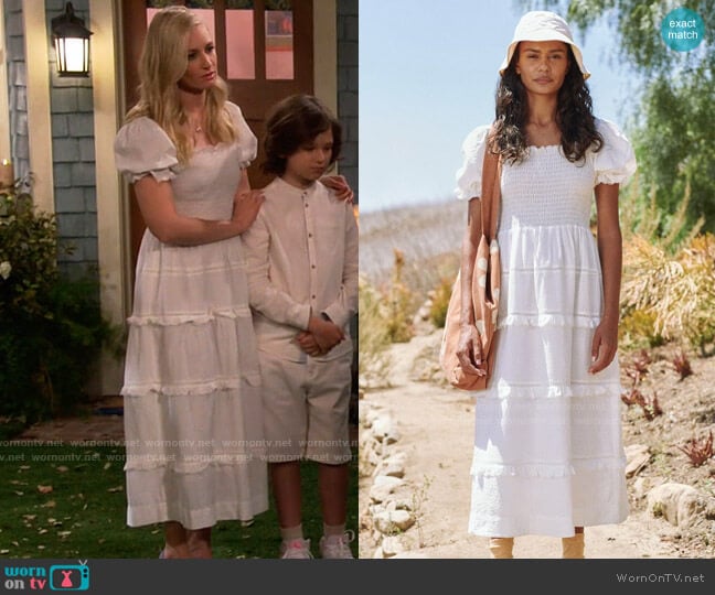 The Great The Scallop Savanna Dress worn by Gemma (Beth Behrs) on The Neighborhood