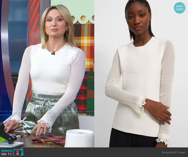 Sheer-Sleeve Sweater by Theory worn by Amy Robach on Good Morning America