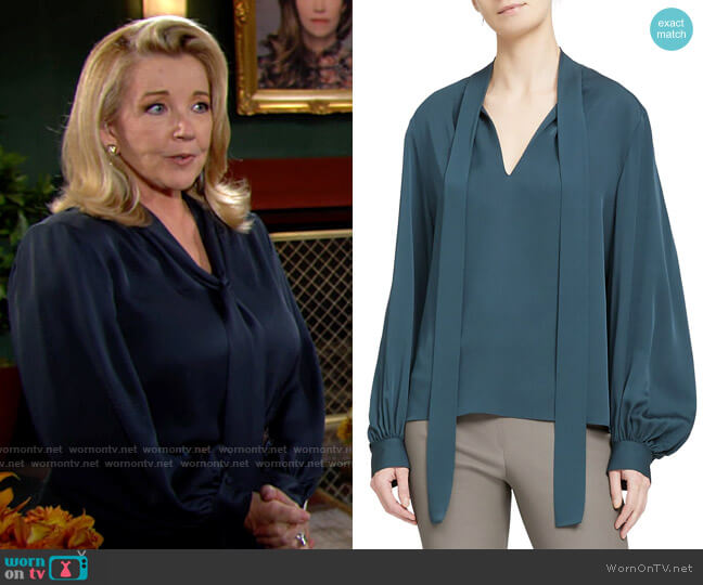 Theory Silk Blouson-Sleeve Blouse worn by Nikki Reed Newman (Melody Thomas-Scott) on The Young and the Restless