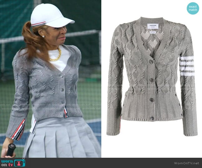 4-Bar Fan Cable Knit Cardigan by Thom Browne worn by Mary Cosby on The Real Housewives of Salt Lake City