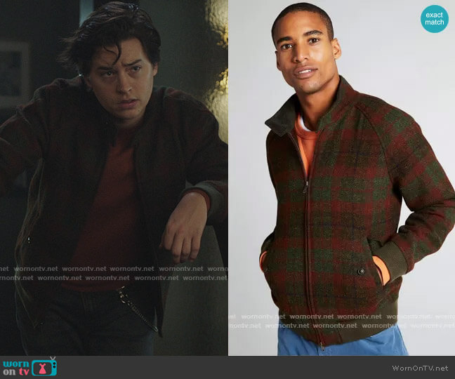 Harris Tweed Varsity Jacket by Todd Snyder worn by Jughead Jones (Cole Sprouse) on Riverdale