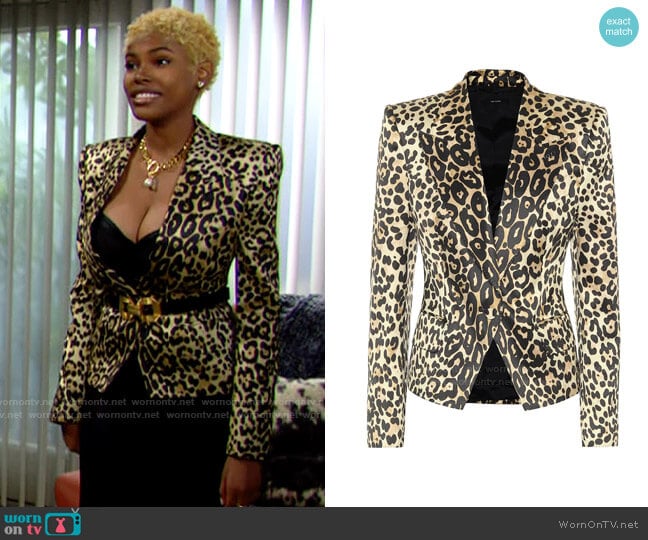 Tom Ford Leopard-print cotton-blend blazer worn by Paris Buckingham (Diamond White) on The Bold and the Beautiful