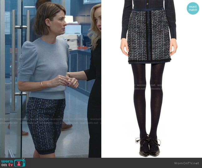 Annabelle Sparkle Fringe Tweed Skirt by Tory Burch worn by Taylor Rentzel (MacKenzie Meehan) on Bull