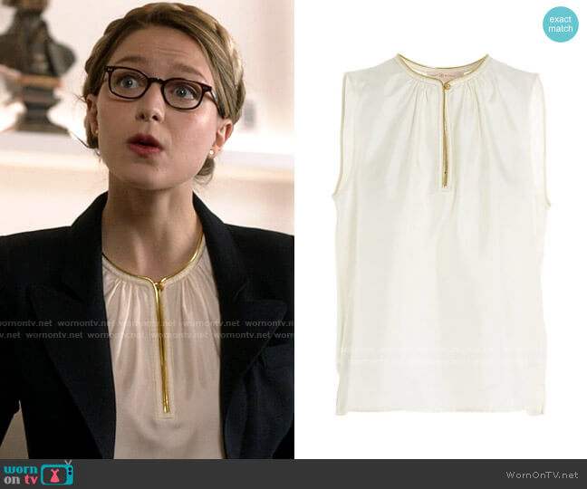 Tory Burch Shell Top with Gold Piping worn by Kara Danvers (Melissa Benoist) on Supergirl