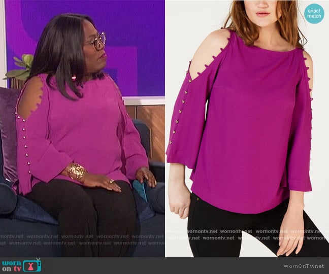 Amor Cold Shoulder Button Detail Top by Trina Turk worn by Sheryl Underwood on The Talk