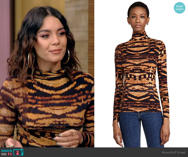 Aurelia Tiger-Print Jersey Top by Ulla Johnson worn by Vanessa Hudgens on Live with Kelly and Ryan