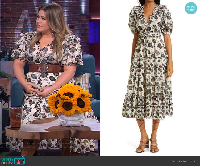 Irvette Floral Cotton Blend Dress by Ulla Johnson worn by Kelly Clarkson on The Kelly Clarkson Show