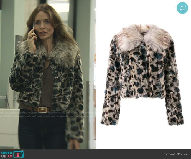 Leopard Faux-Fur Jacket by Unreal Fur worn by Saffron Burrows on You