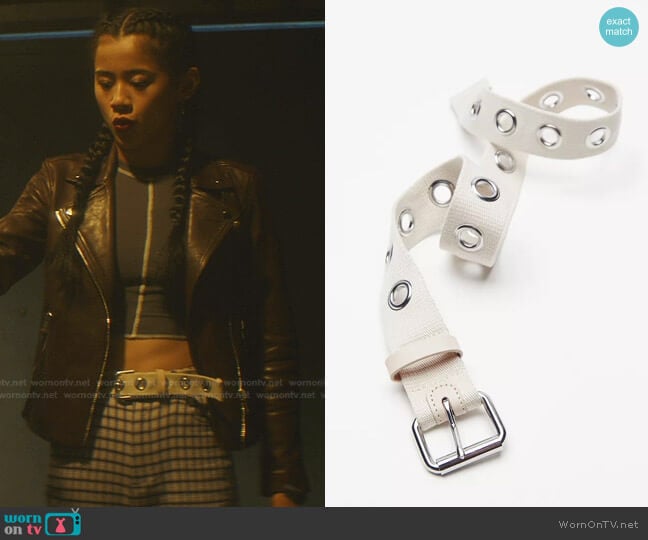 Wide Webbed Grommet Belt by Urban Outfitters worn by George Fan (Leah Lewis) on Nancy Drew