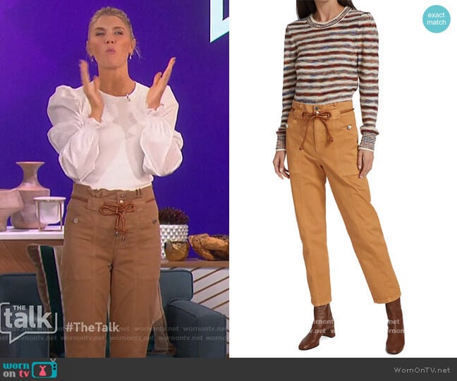 Karter Paperbag Waist Cotton Blend Pants by Veronica Beard worn by Amanda Kloots on The Talk