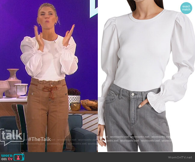 Fawn Puff-Sleeve Top by Veronica Beard worn by Amanda Kloots on The Talk