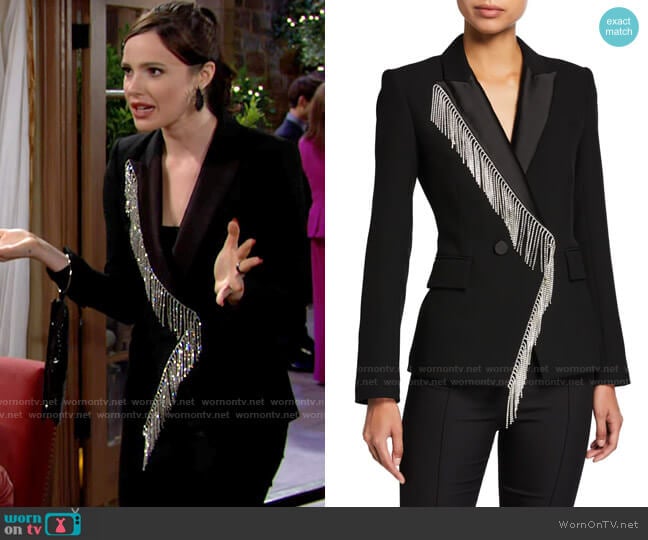 Veronica Beard Clarise Rhinestone Fringe Jacket worn by Tessa Porter (Cait Fairbanks) on The Young and the Restless