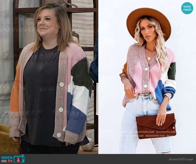 Colorblock Cardigan by Vici worn by Maxie Jones (Kirsten Storms) on General Hospital