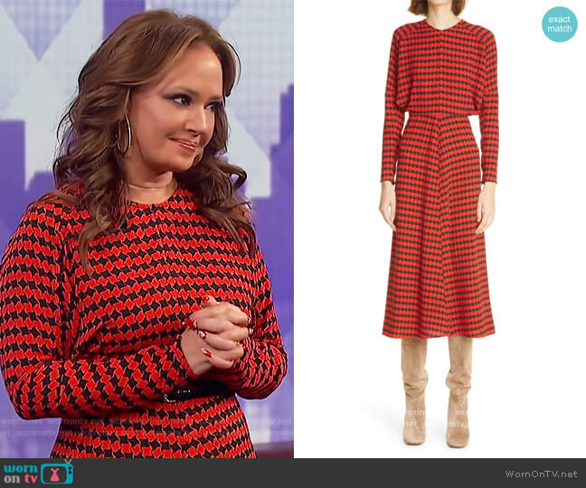 Houndstooth Crepe Long Sleeve Midi Dress by Victoria Beckham worn by Leah Remini on The Wendy Williams Show