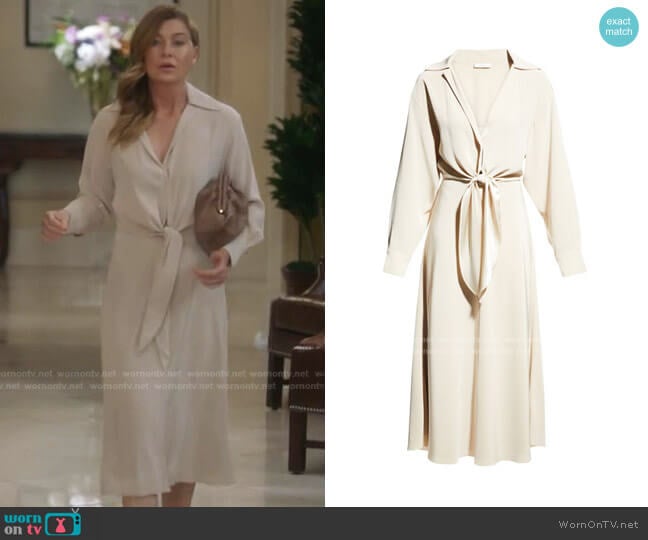 Long-Sleeve Collared Tie-Front Dress by Vince worn by Meredith Grey (Ellen Pompeo) on Greys Anatomy