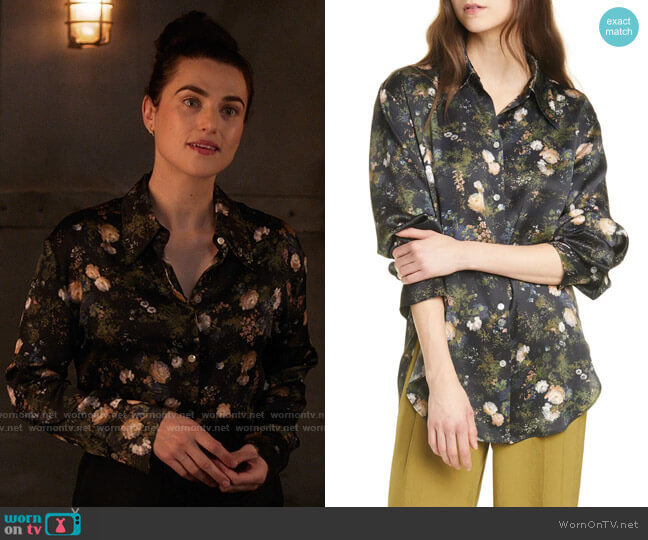 Lena’s black rose print blouse on Supergirl