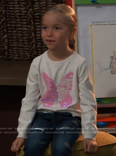 Violet’s white butterfly sequin sweater on General Hospital